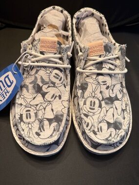 Hey Dude Minnie Mouse Gray and White Canvas Sneakers size W9